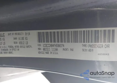 2015 Chrysler 200 Limited из США, поврежденный, VIN 1C3CCCAB4FN580374